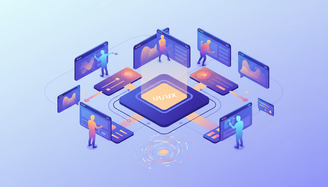 Иллюстрация UI/UX дизайна: взаимодействие пользователя и интерфейса